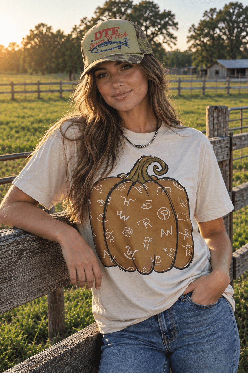 Cattle Brand Pumpkin Graphic Tee in Cement