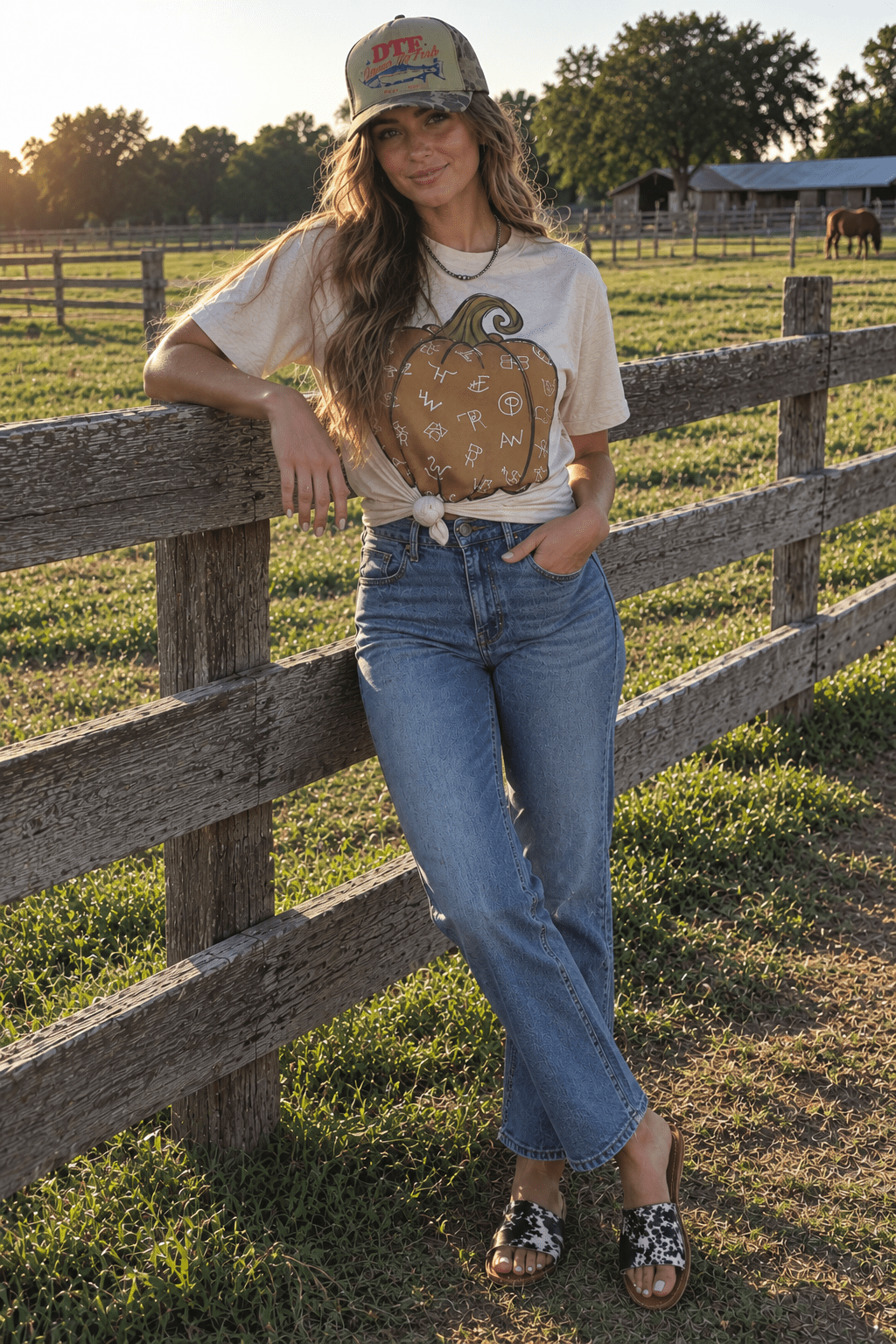 Cattle Brand Pumpkin Graphic Tee in Cement