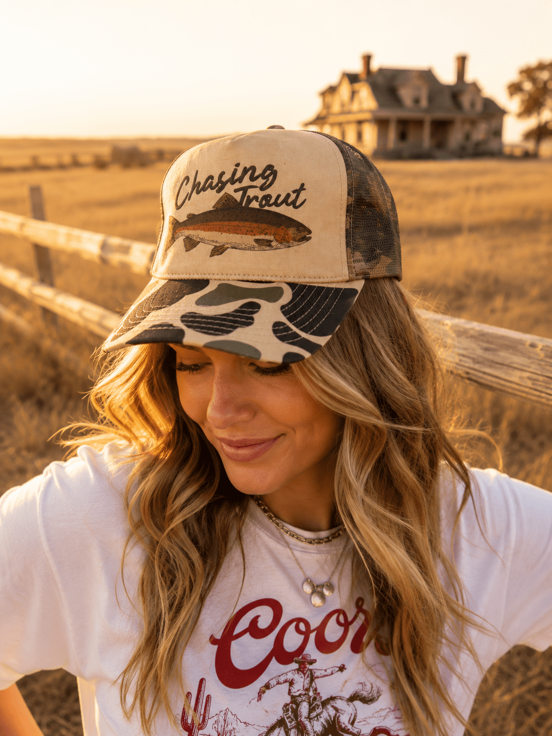 Chasing Trout Trucker HatBrown Camo & Tan