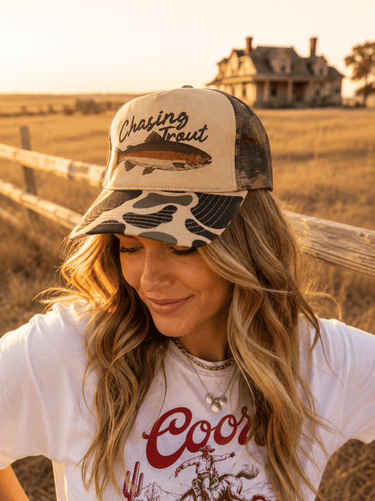 Chasing Trout Trucker HatBrown Camo & Tan