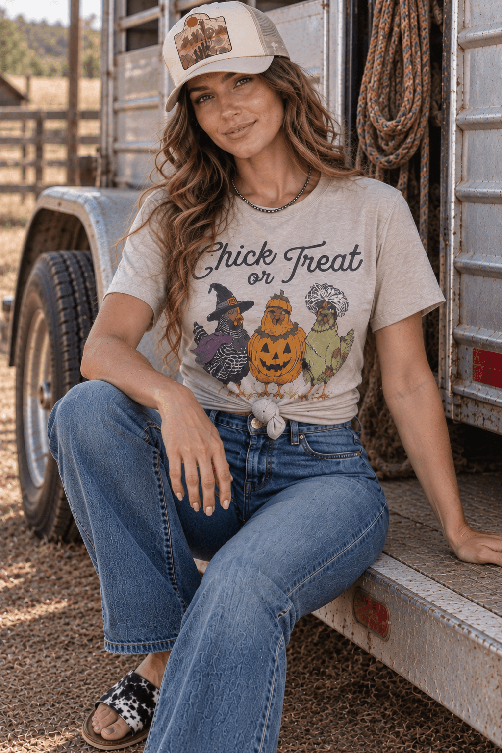Chick or Treat Halloween Graphic Tee in Pink Gravel