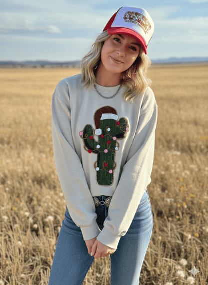Christmas Cactus Sequins Patch SweatshirtSandS