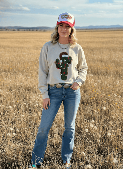Christmas Cactus Sequins Patch SweatshirtSandS