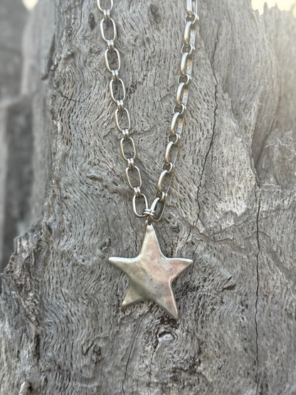 Chunky Silver Star Link Necklace
