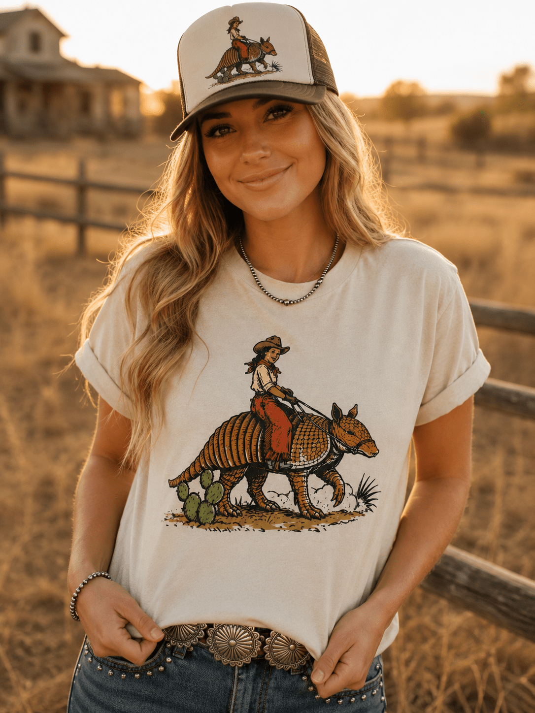 Cowboy Riding Armadillo Graphic TeeCementS