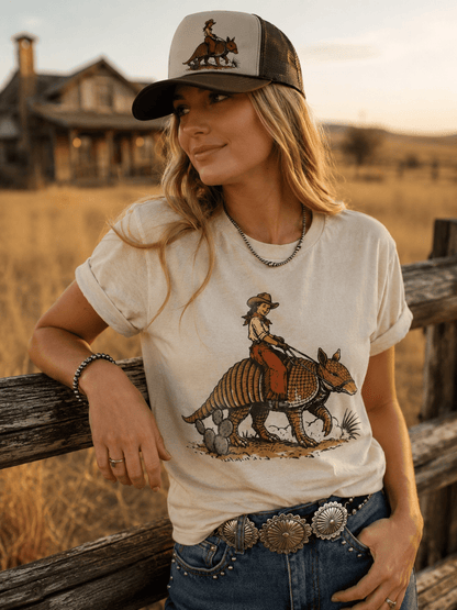 Cowboy Riding Armadillo Graphic TeeCementS