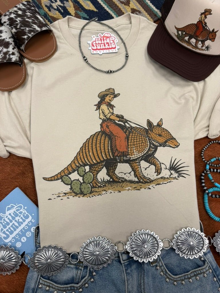 Cowboy Riding Armadillo Graphic TeeCementS