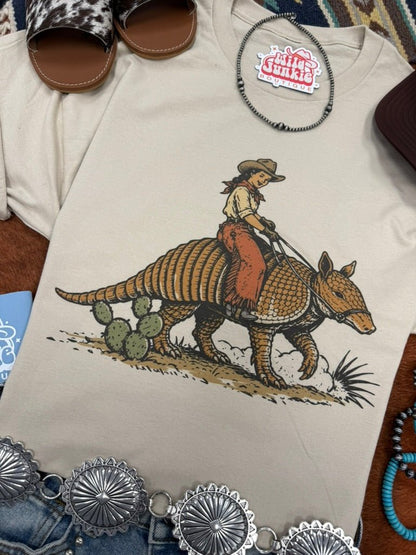 Cowboy Riding Armadillo Graphic TeeCementS