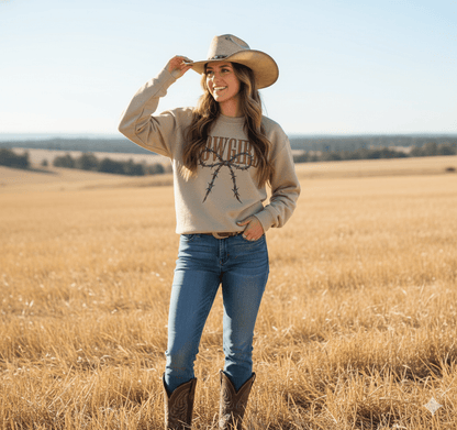 Cowgirl Barbed Wire Bow Graphic SweatshirtSandS
