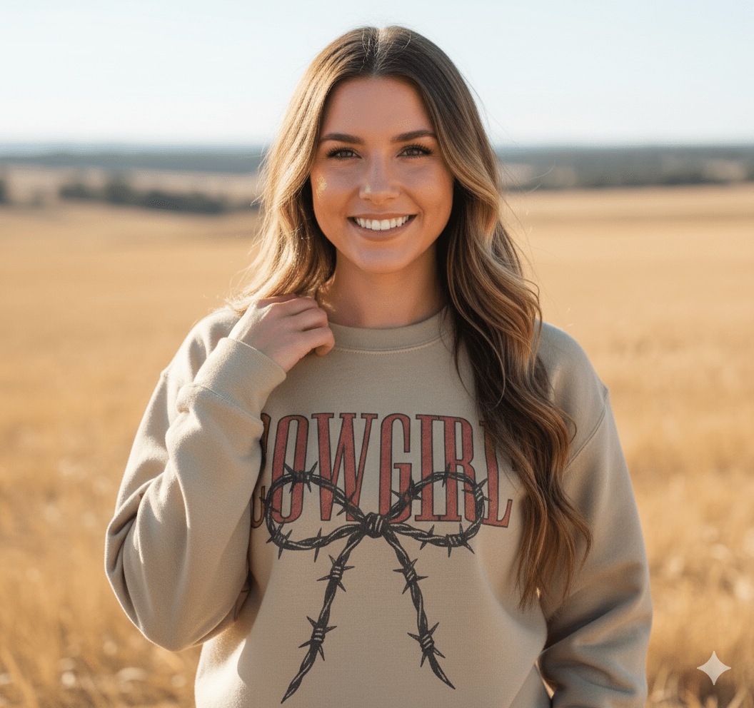 Cowgirl Barbed Wire Bow Graphic SweatshirtSandS