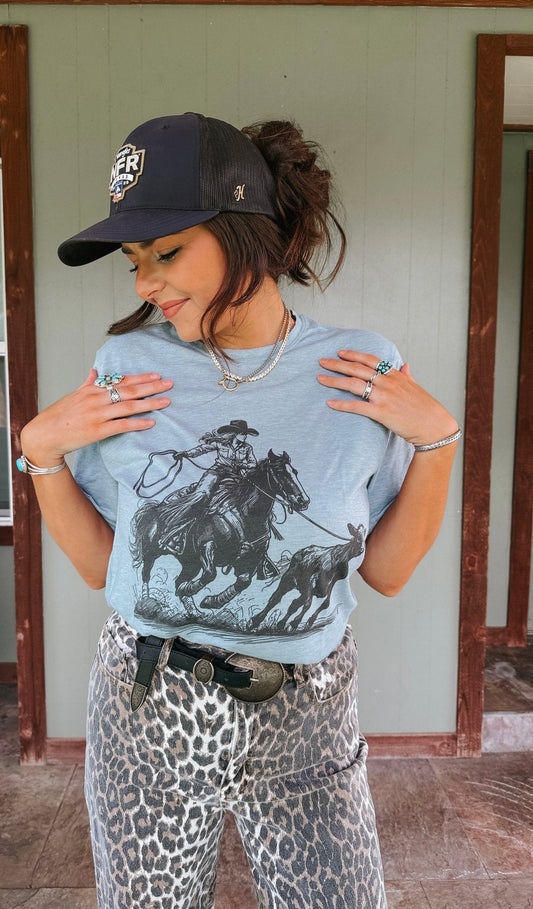 Cowgirl Calf Roper Graphic TeeDenimS
