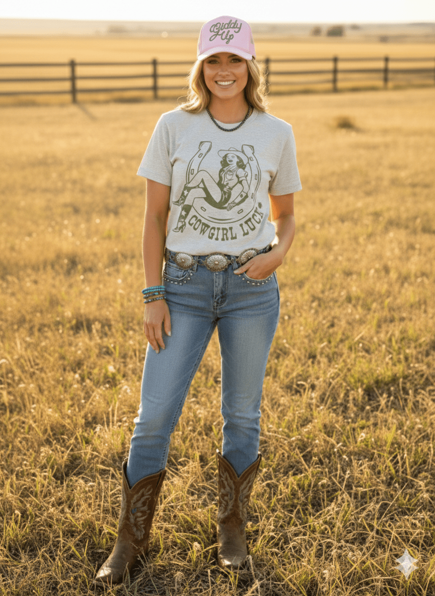Cowgirl Luck Graphic TeeHeather OatmealS