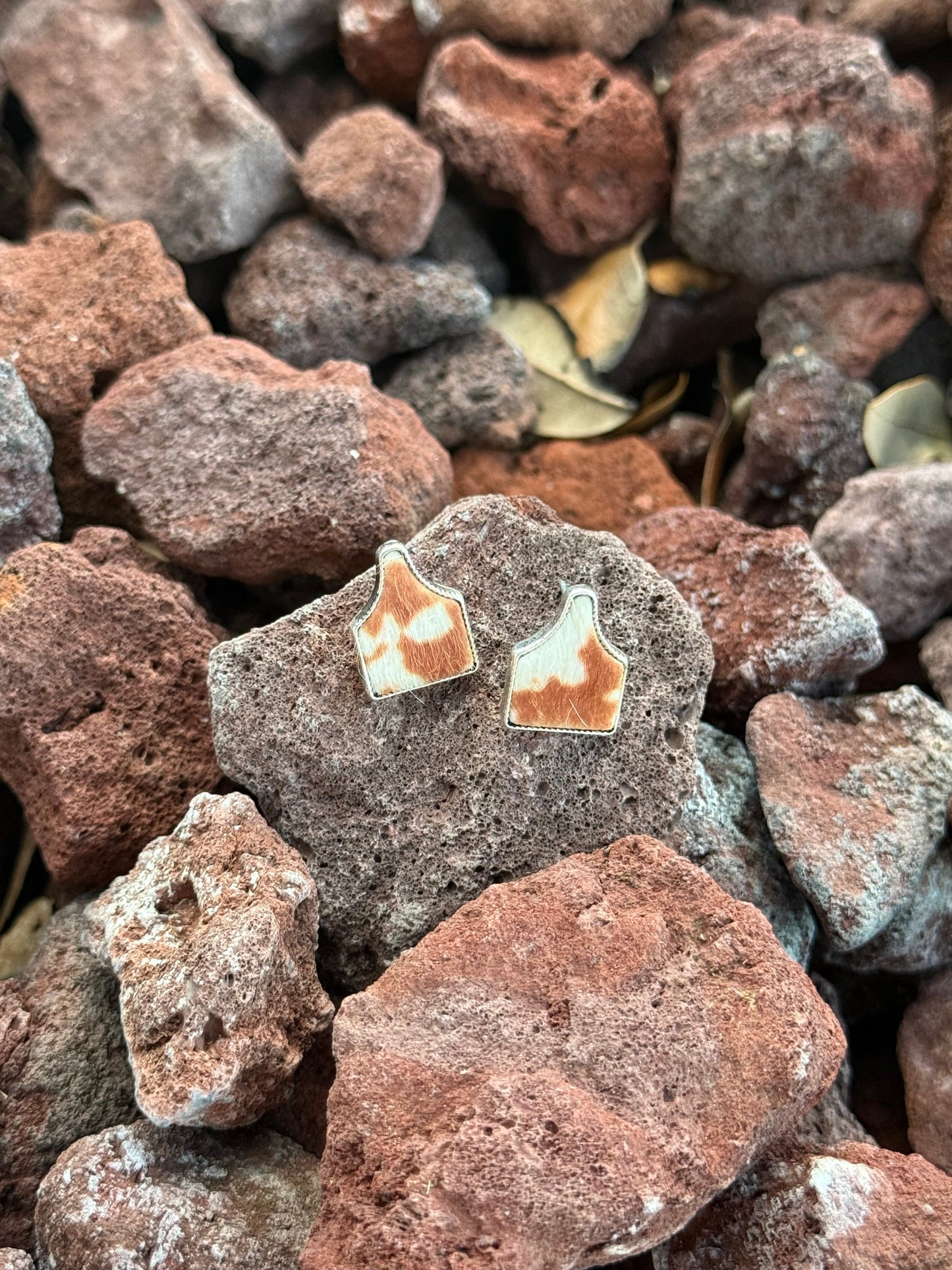 Cowhide Cattle Tag Earrings