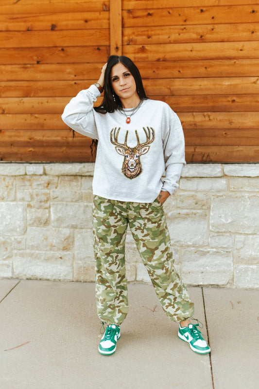 Deer Hunting Sequin SweatshirtOatmealS