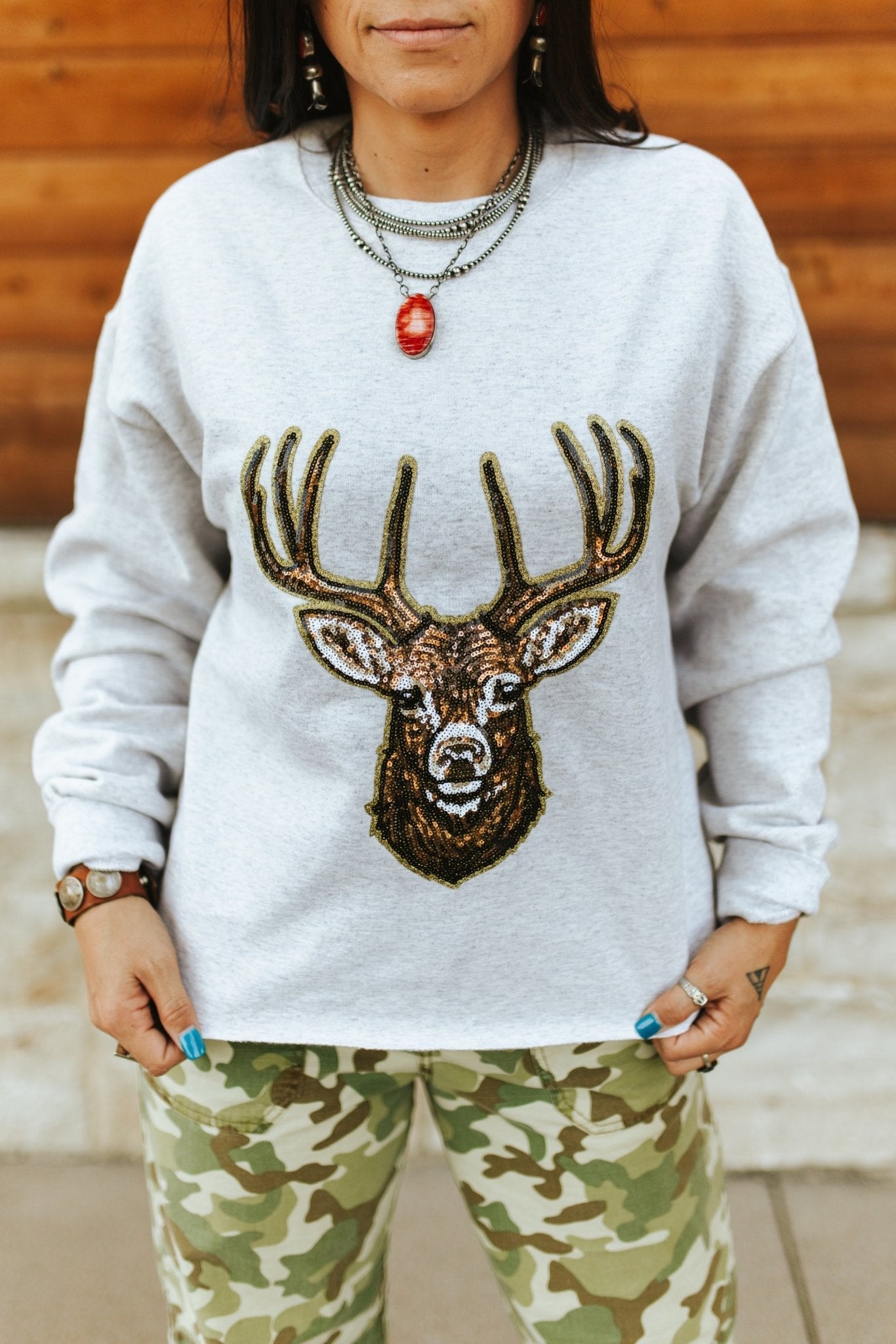 Deer Hunting Sequin SweatshirtOatmealS