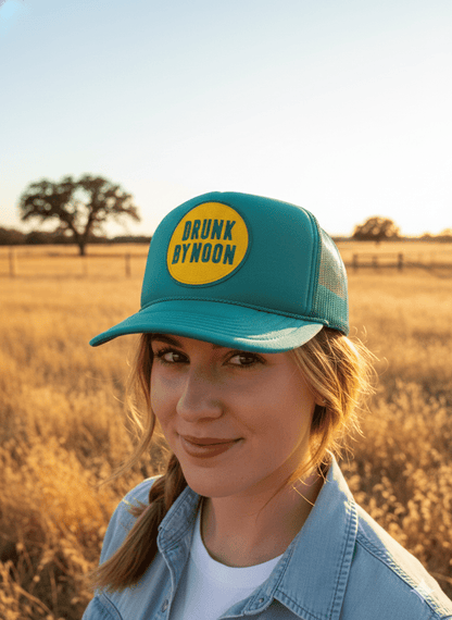 Drunk By Noon Patch Trucker HatTurquoise