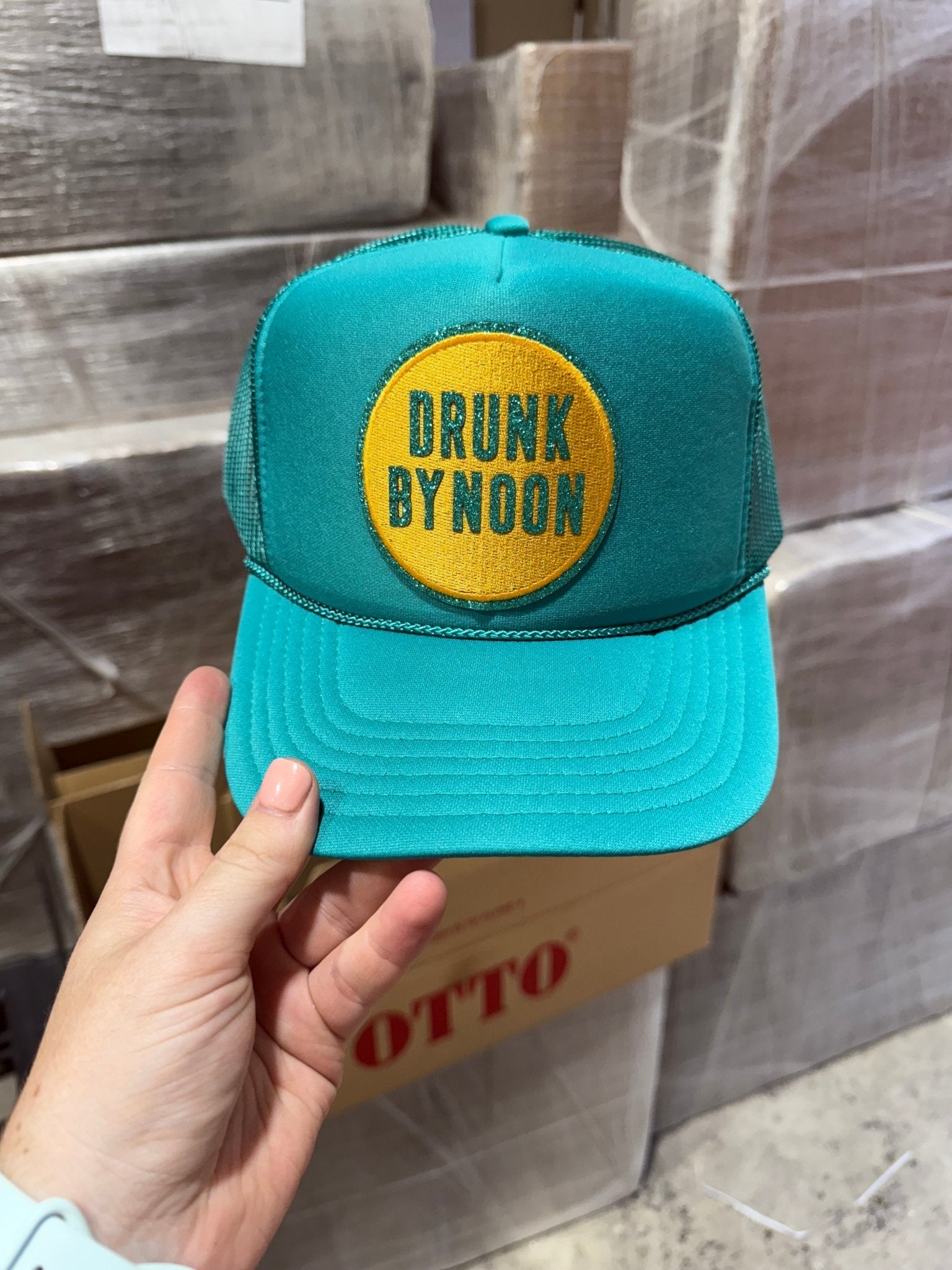 Drunk By Noon Patch Trucker HatTurquoise