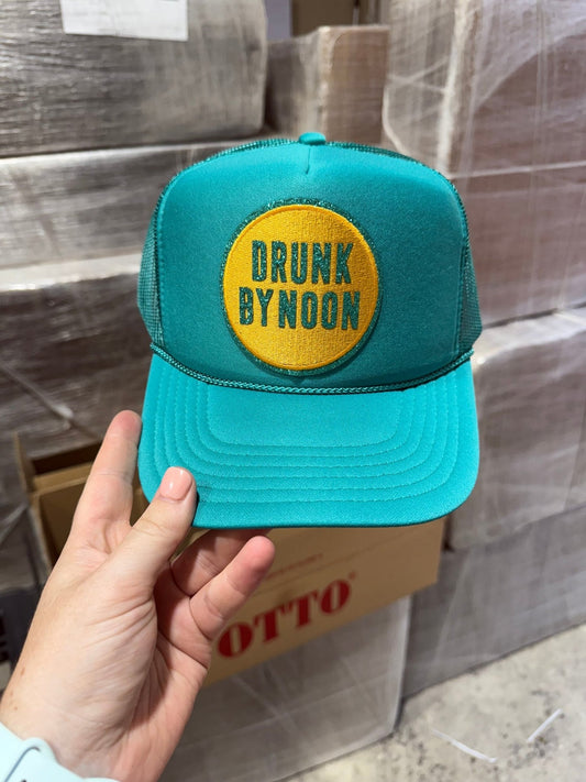 Drunk By Noon Patch Trucker HatTurquoise
