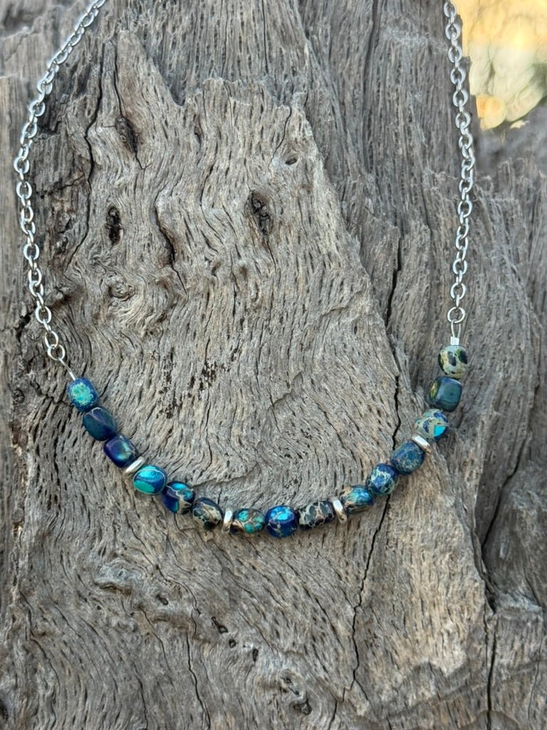 Dusty River Blue Jasper Beaded Chain Necklace
