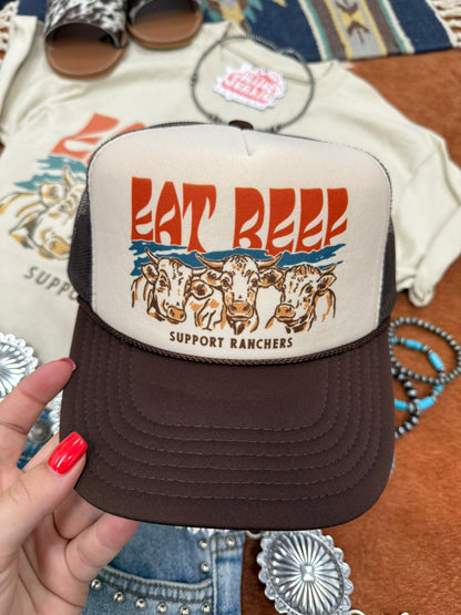 Eat Beef Support Ranchers Trucker HatBrown & Tan