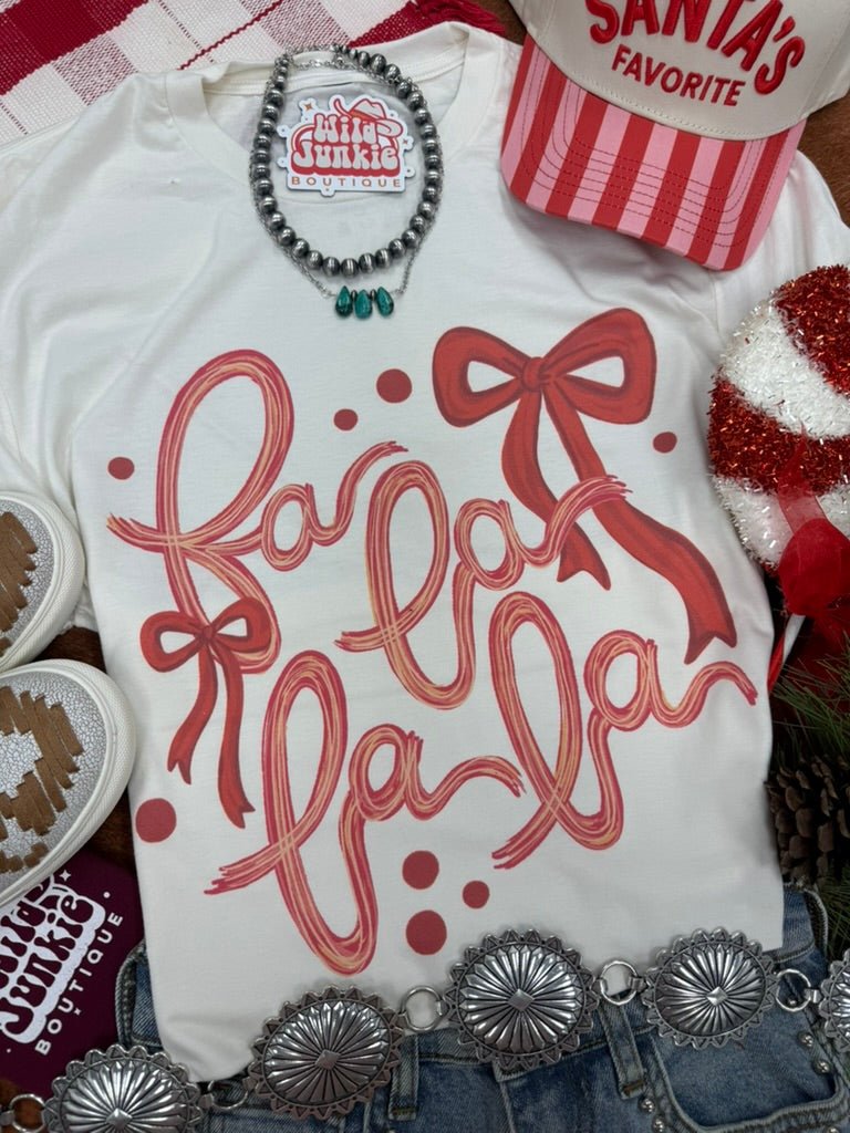 Fa La La Christmas Bow Graphic TeeNaturalS