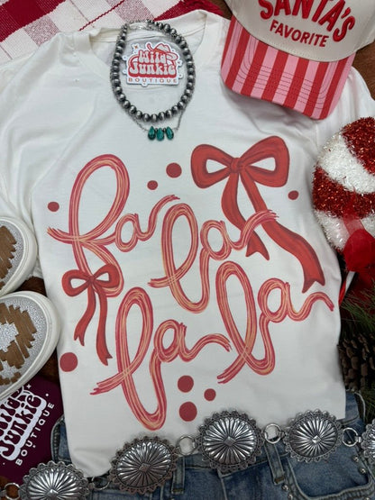 Fa La La Christmas Bow Graphic TeeNaturalS