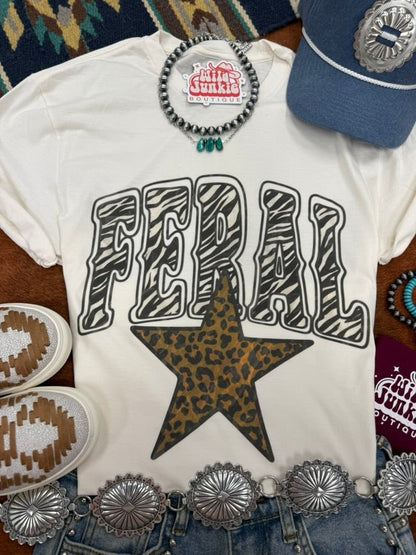 Feral Zebra Leopard Star Print Graphic TeeNaturalS
