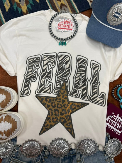 Feral Zebra Leopard Star Print Graphic TeeNaturalS
