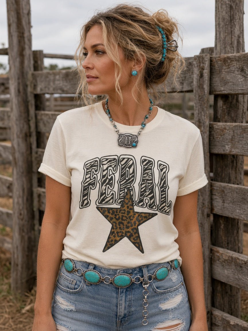Feral Zebra Leopard Star Print Graphic TeeNaturalS