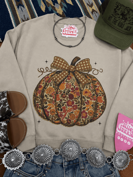 Floral Bow Pumpkin Graphic SweatshirtSandS