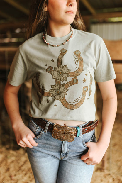 Floral Horseshoe Graphic Tee - BayBayS