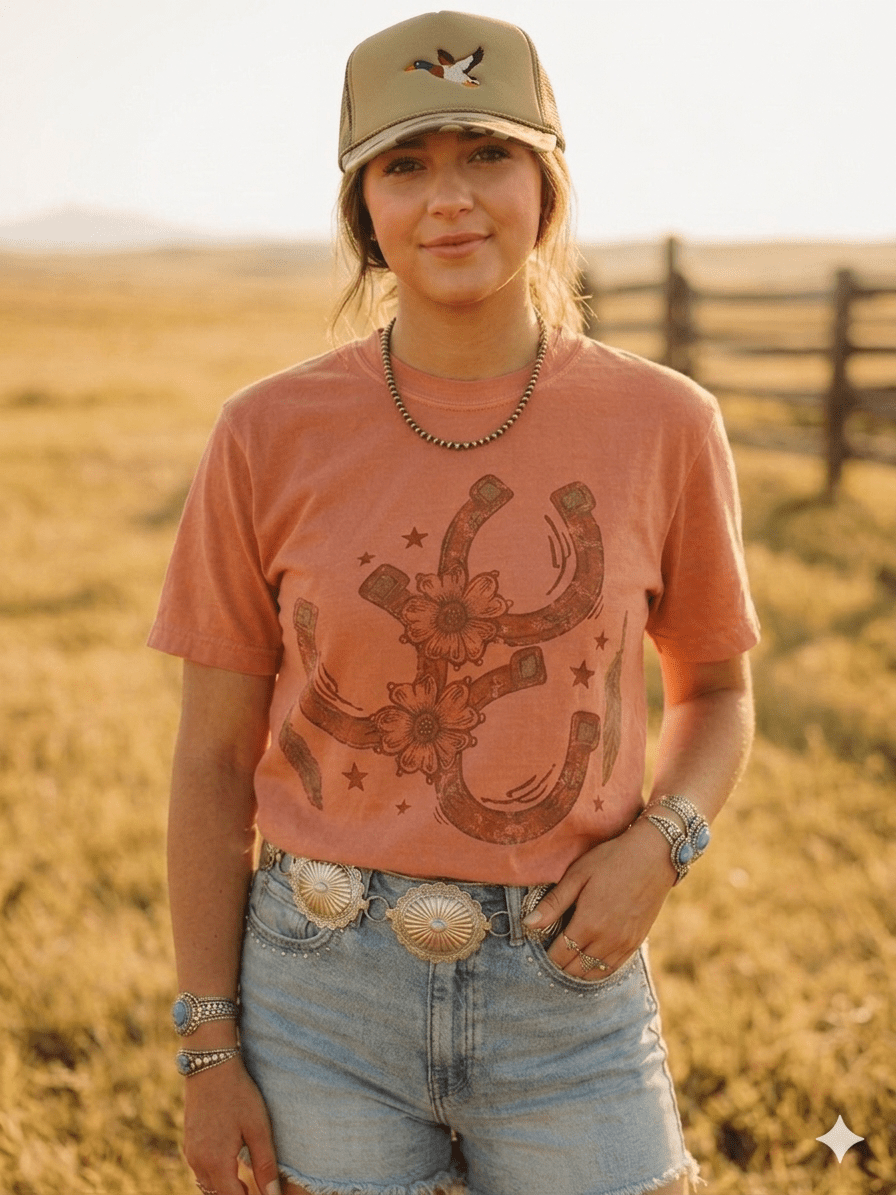 Floral Horseshoe Graphic Tee - TerracottaTerracottaS