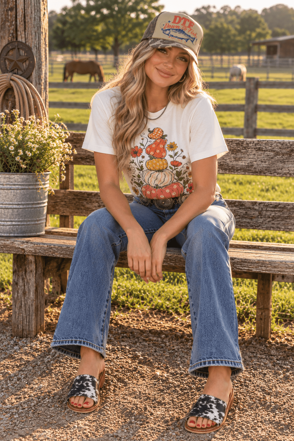 Floral Pumpkin Stack Graphic Tee in Natural