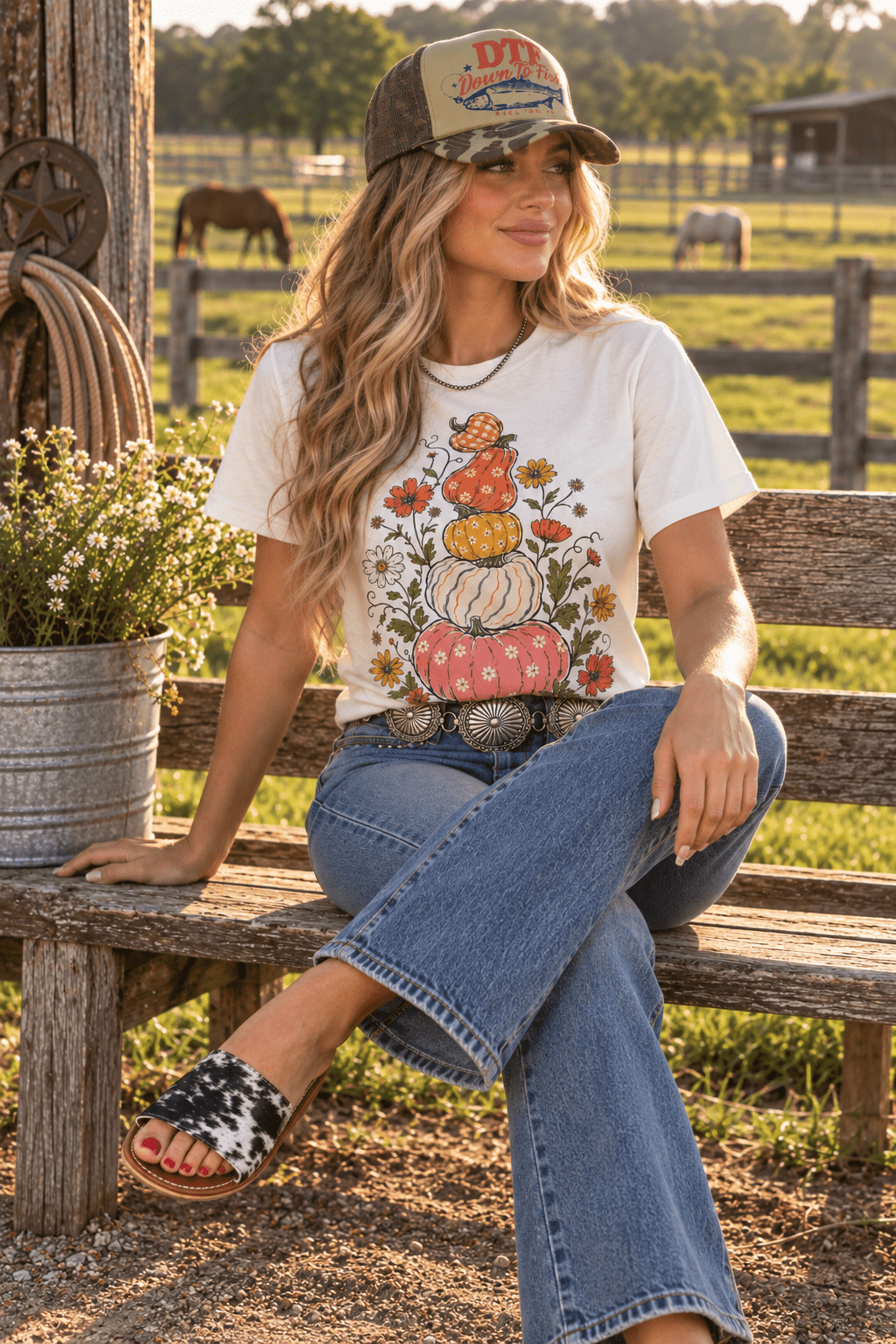 Floral Pumpkin Stack Graphic Tee in Natural