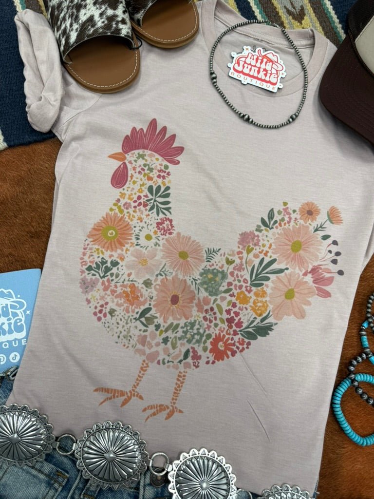 Floral Rooster Graphic TeePink GravelS