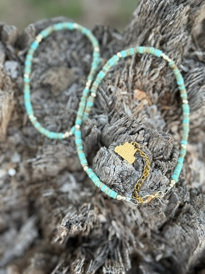 Golden Turquoise Trail Heishi Beaded Necklace