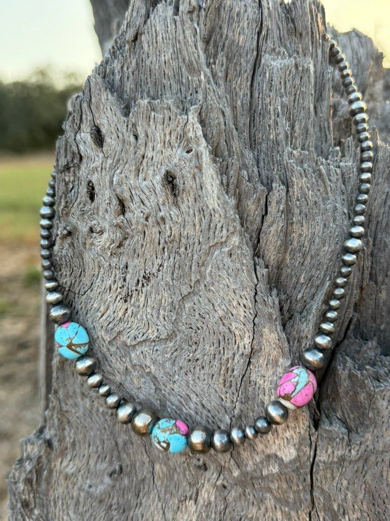 Graduated Cotton Candy Silver Beaded Choker