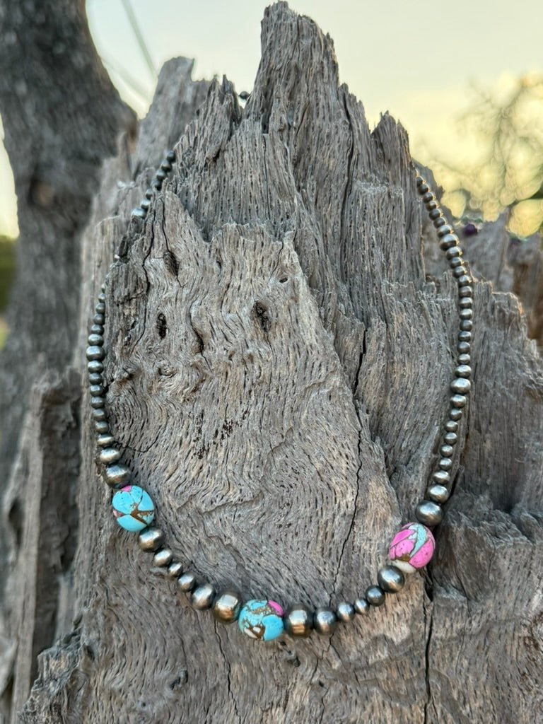 Graduated Cotton Candy Silver Beaded Choker