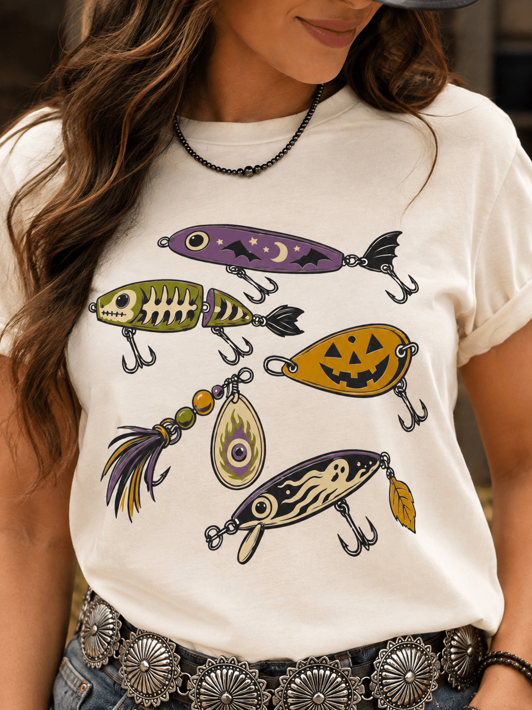 Halloween Fishing Lure Graphic Tee in Natural