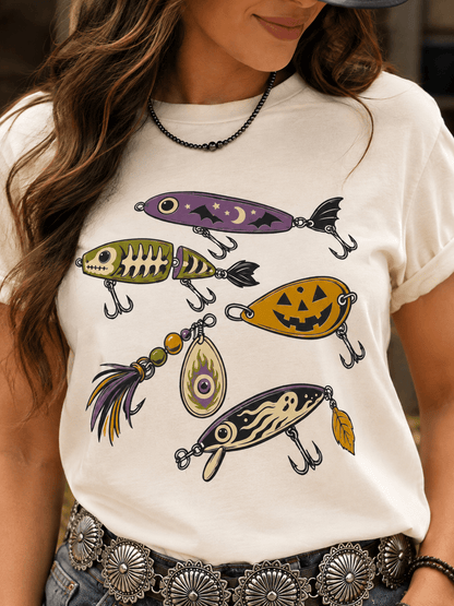 Halloween Fishing Lure Graphic Tee in Natural