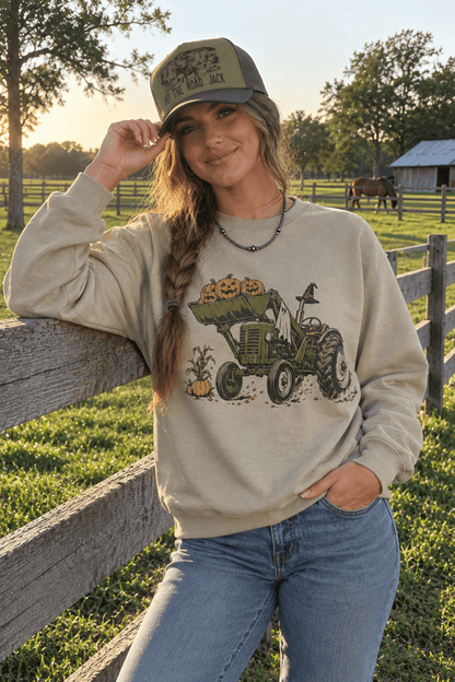 Halloween Tractor Graphic Sweatshirt in Sand