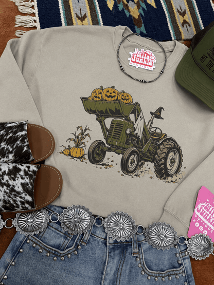 Halloween Tractor Graphic Sweatshirt in Sand