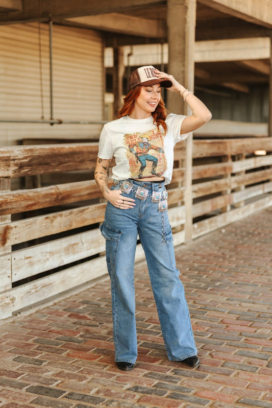 Hell I Won't Vintage Cowboy Graphic TeeNaturalS