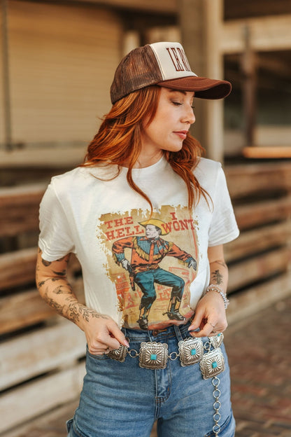 Hell I Won't Vintage Cowboy Graphic TeeNaturalS