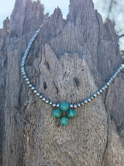 Hematite Turquoise Clover Beaded Choker