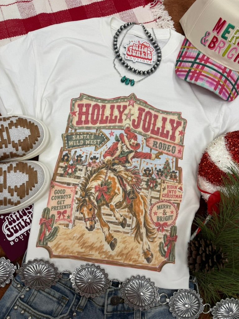 Holly Jolly Christmas Rodeo Graphic TeeWhiteS