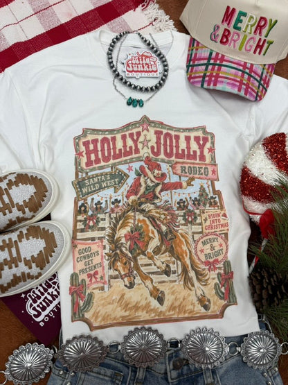 Holly Jolly Christmas Rodeo Graphic TeeWhiteS