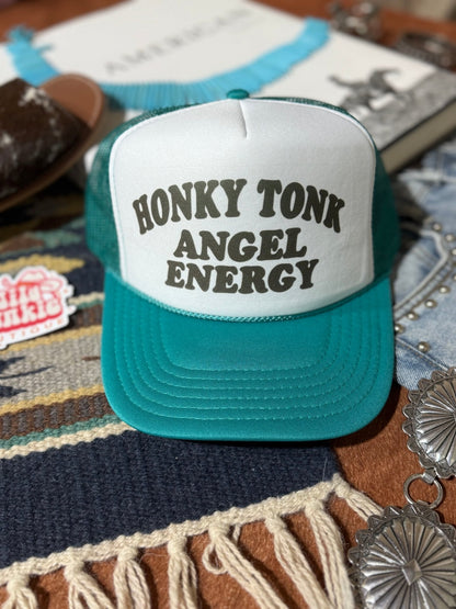 Honky Tonk Angel Energy Trucker HatTeal & White