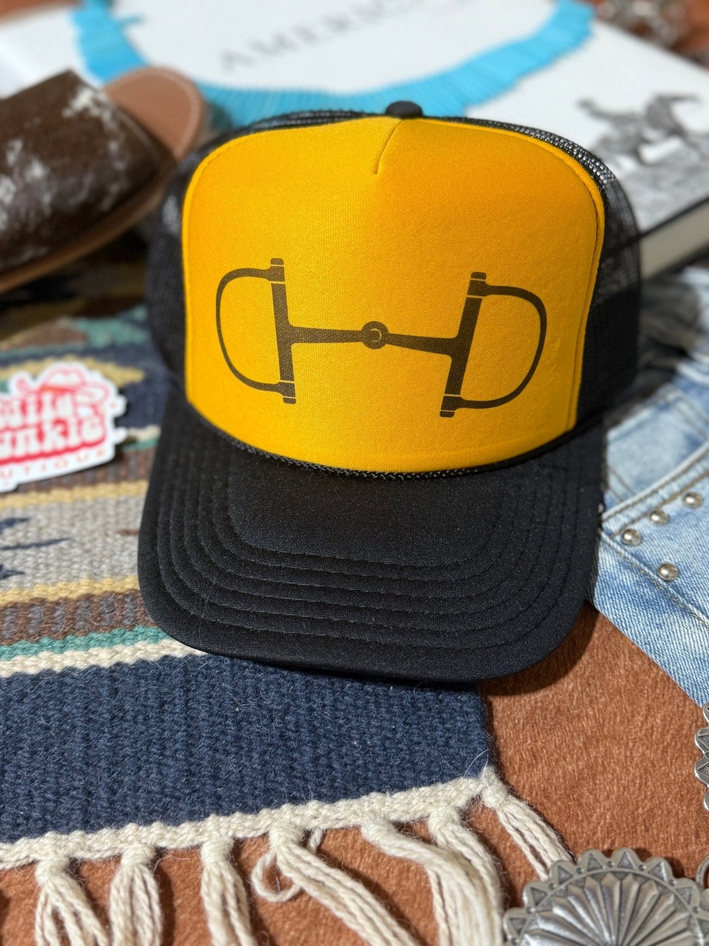 Horse Bit Trucker HatGold & Black