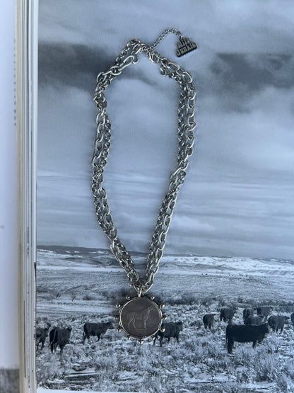 Horse Coin Double Chain Necklace